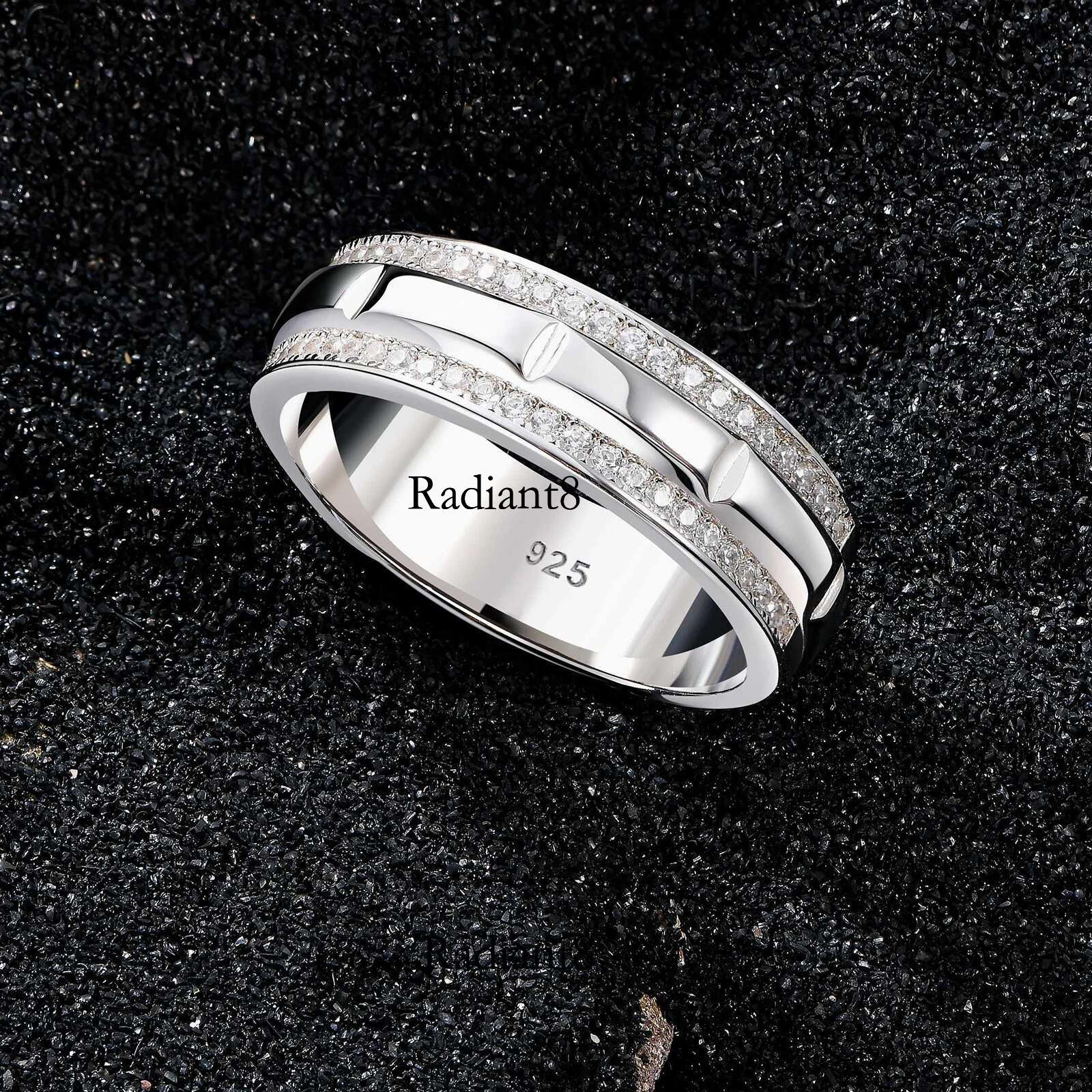 Newshe Solid Sterg Sier Wedding Rings for Men Half Eternity Male Ring Brilliant Round White Cubic Zircons Fine Jewelry