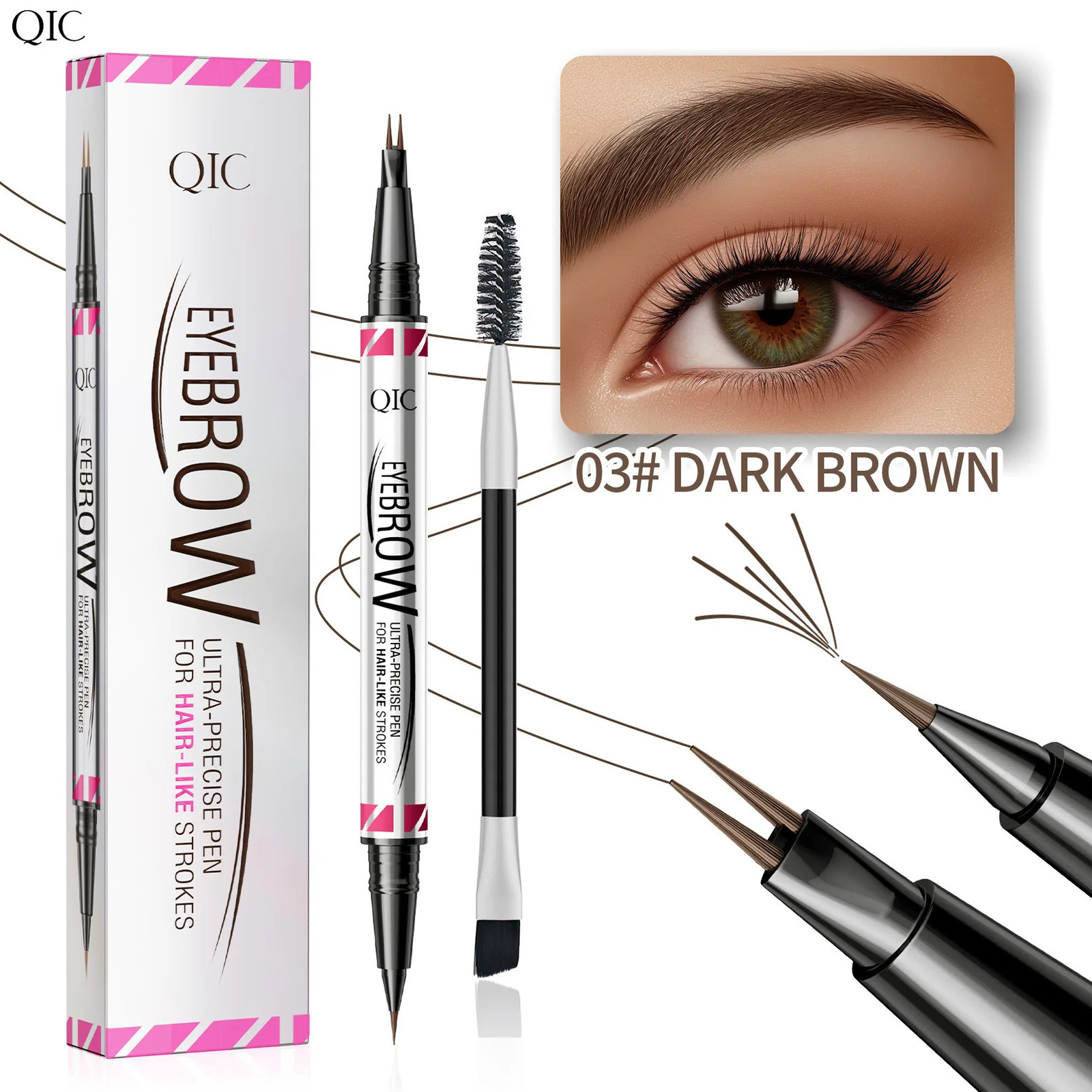 QIC Double Head 2 Pronged Eyebrow Pencil ultra precise 2-in-1 Eyebrow Pencil Eyeliner Liquid Eyebrow Pen Longlasting Makeups 250222