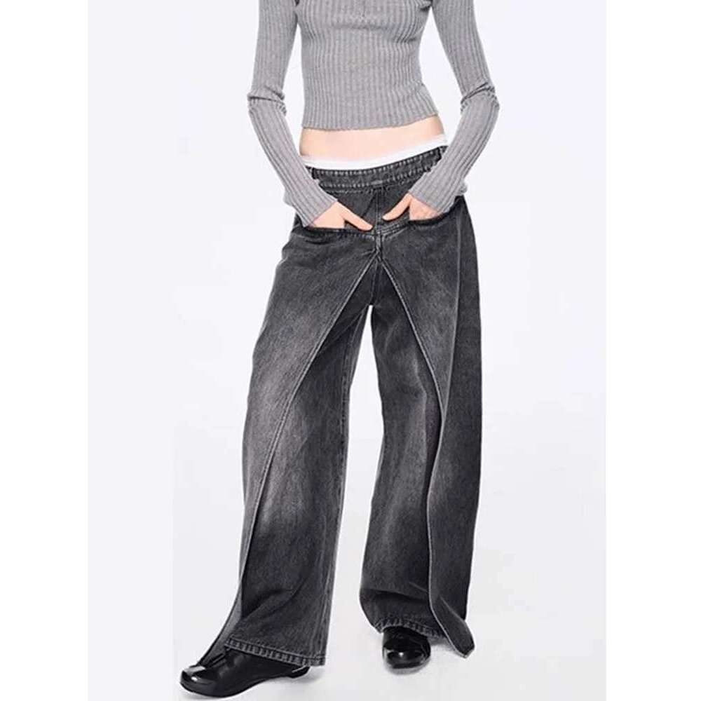 Fashion Women's Jeans Low Waist Front And Back Wearable Fake Two Pieces Banana Wide Leg Pants Spring 2025 New Tide