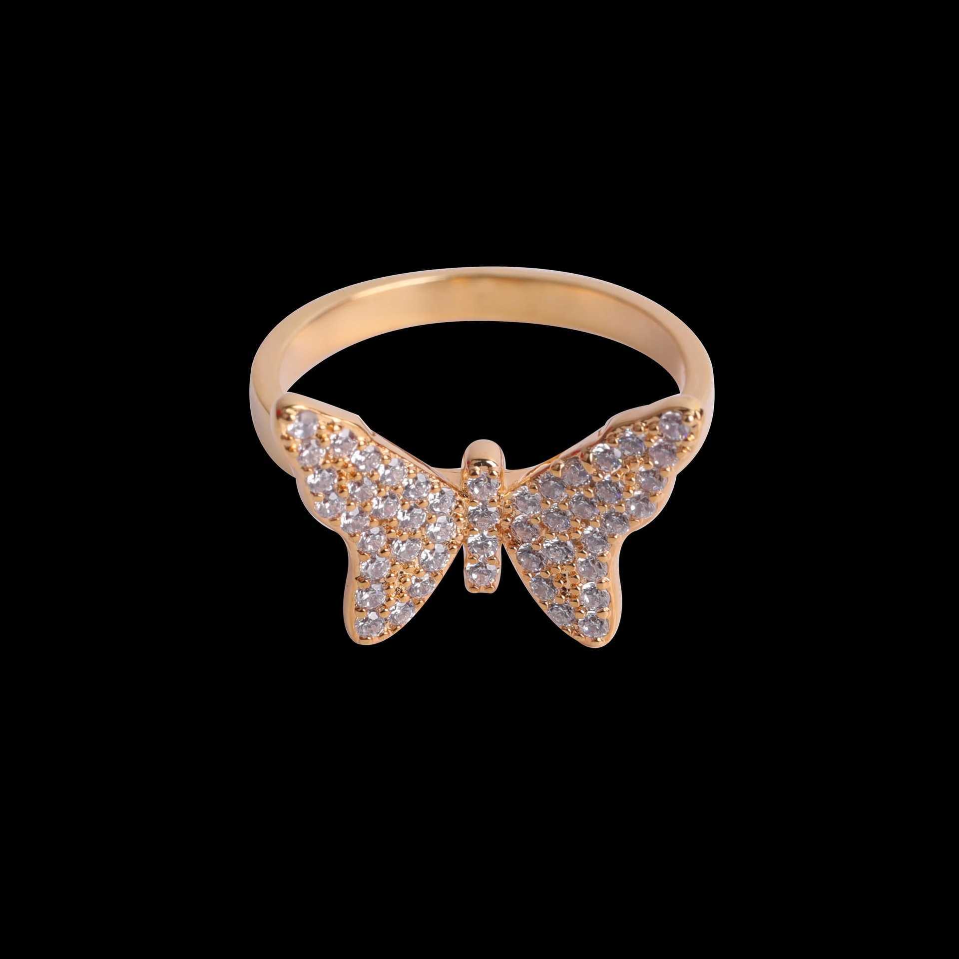 Couple Rings Wind hip-hop womens exquisite butterfly zircon ring real gold electroplating fashionable and personalized trendsetter ring H25303