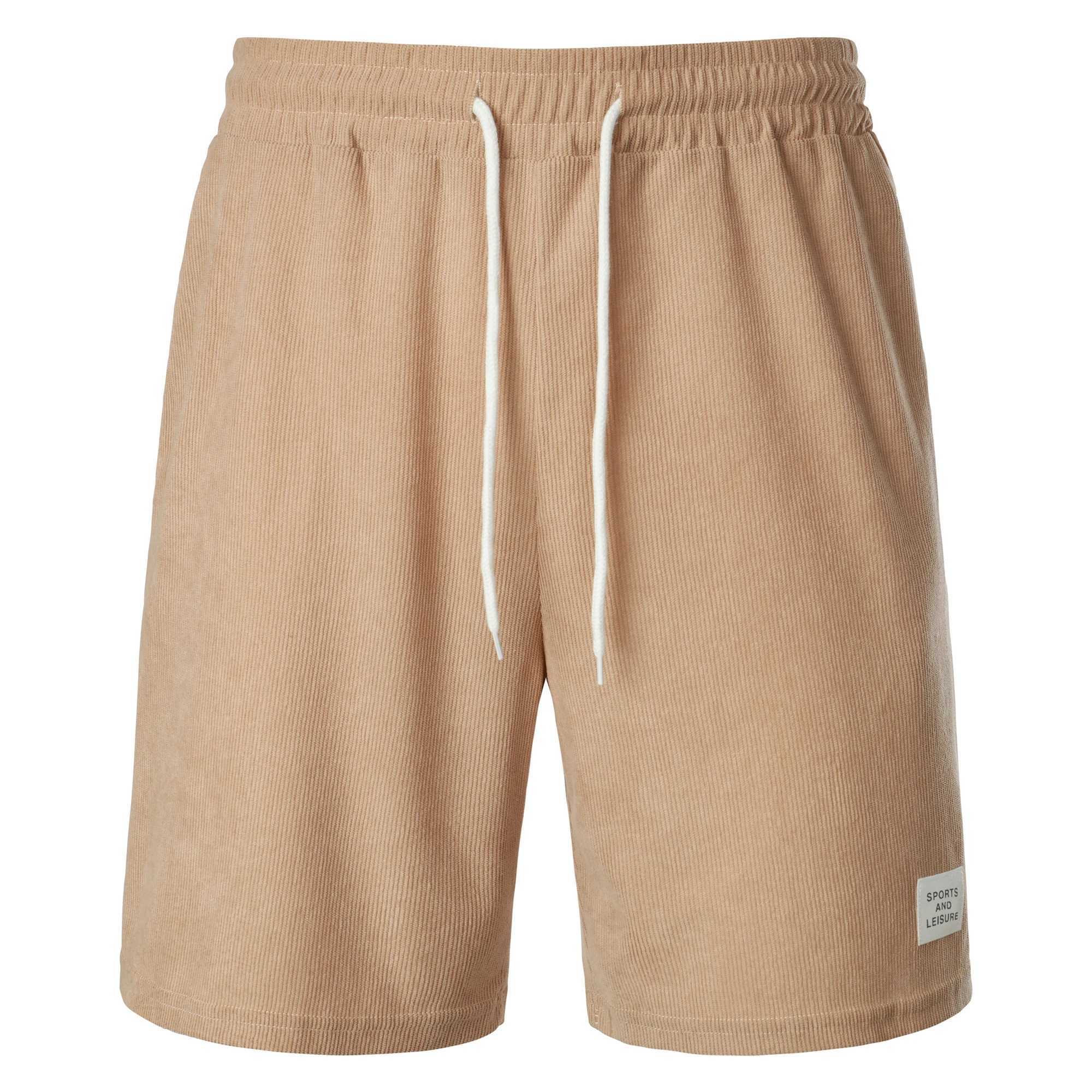 Summer new solid color lace-up sweatpants corduroy simple quarter shorts mens shorts casual pantsT250304