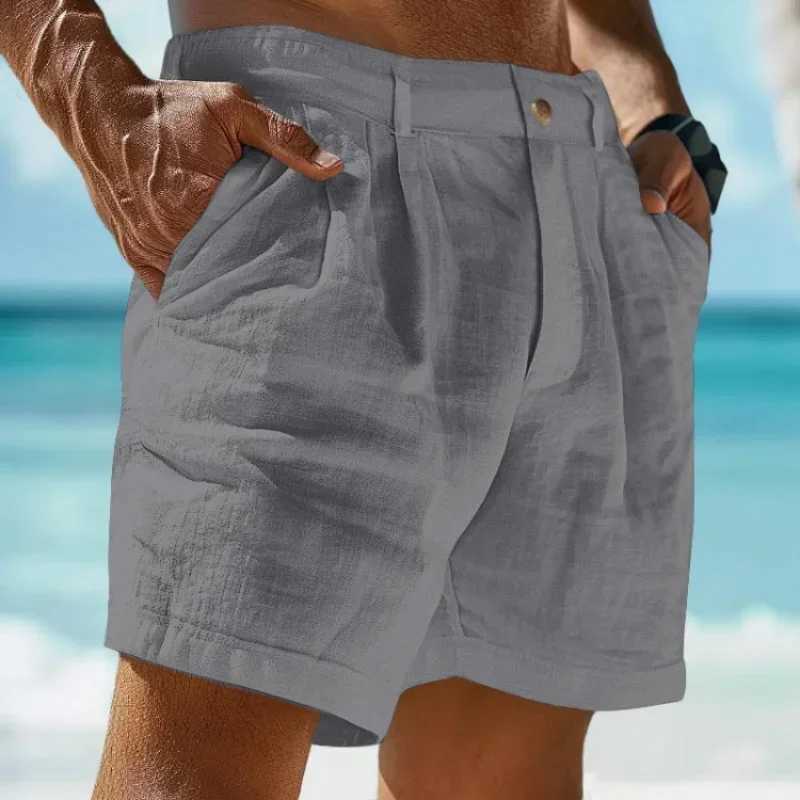 Beach Holiday Linen-cotton Blend Shorts Mens Summer Linen Shorts Outdoor Shopping Fashion Solid Color Shorts for MenT250304