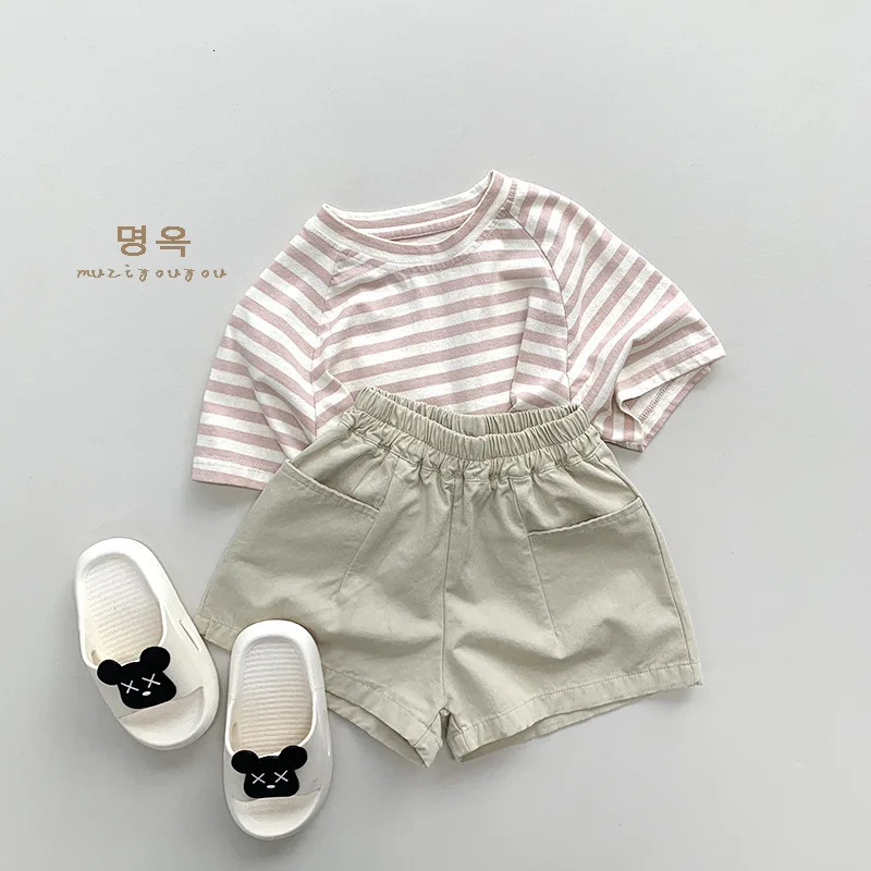 Summer Children Shorts 1-8Y Boys Girls Cotton Pocket Solid Pants Daily Short Trousers Korean Toddler Wear Kids Clothing 250304