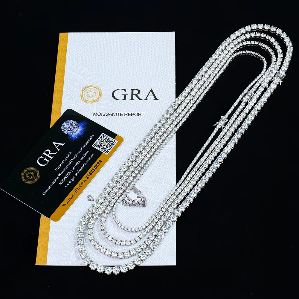 yue Hiphop Ice Men Women Ladies 2-6mm Sterg Sier Vvs Gra Tennis Mossanite Moissanite Lab Dia Chain Necklace