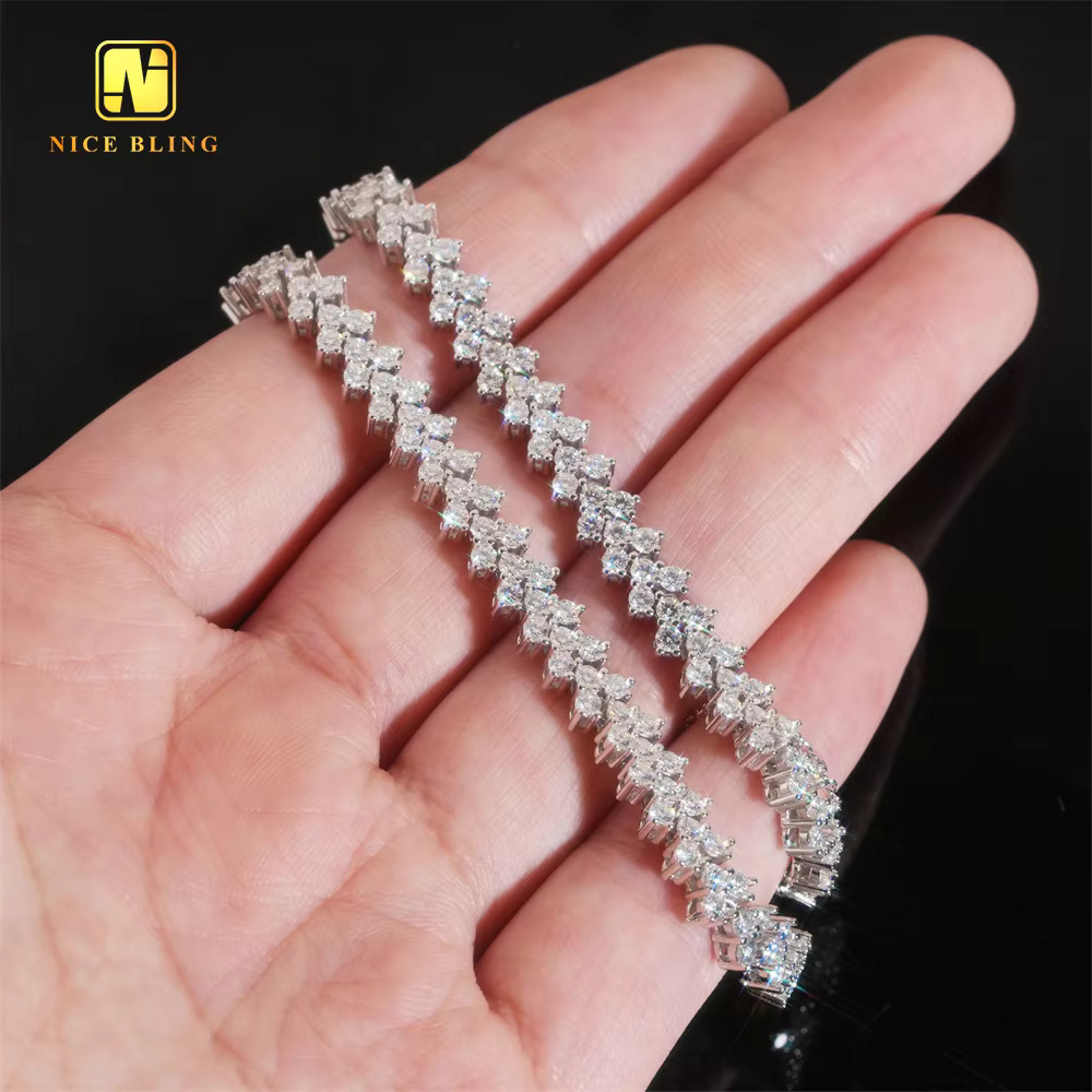 New Design Sterg Sier Trendy Style Jewelry Necklace Iced Out VVS Moissanite Full Round Dia Women Men k Chain