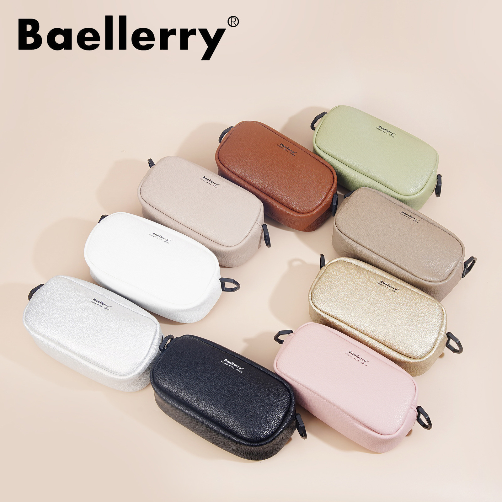 Baellerry womens wallet fashionable lychee pattern solid color shoulder bag large capacity high-end small square bag 250304