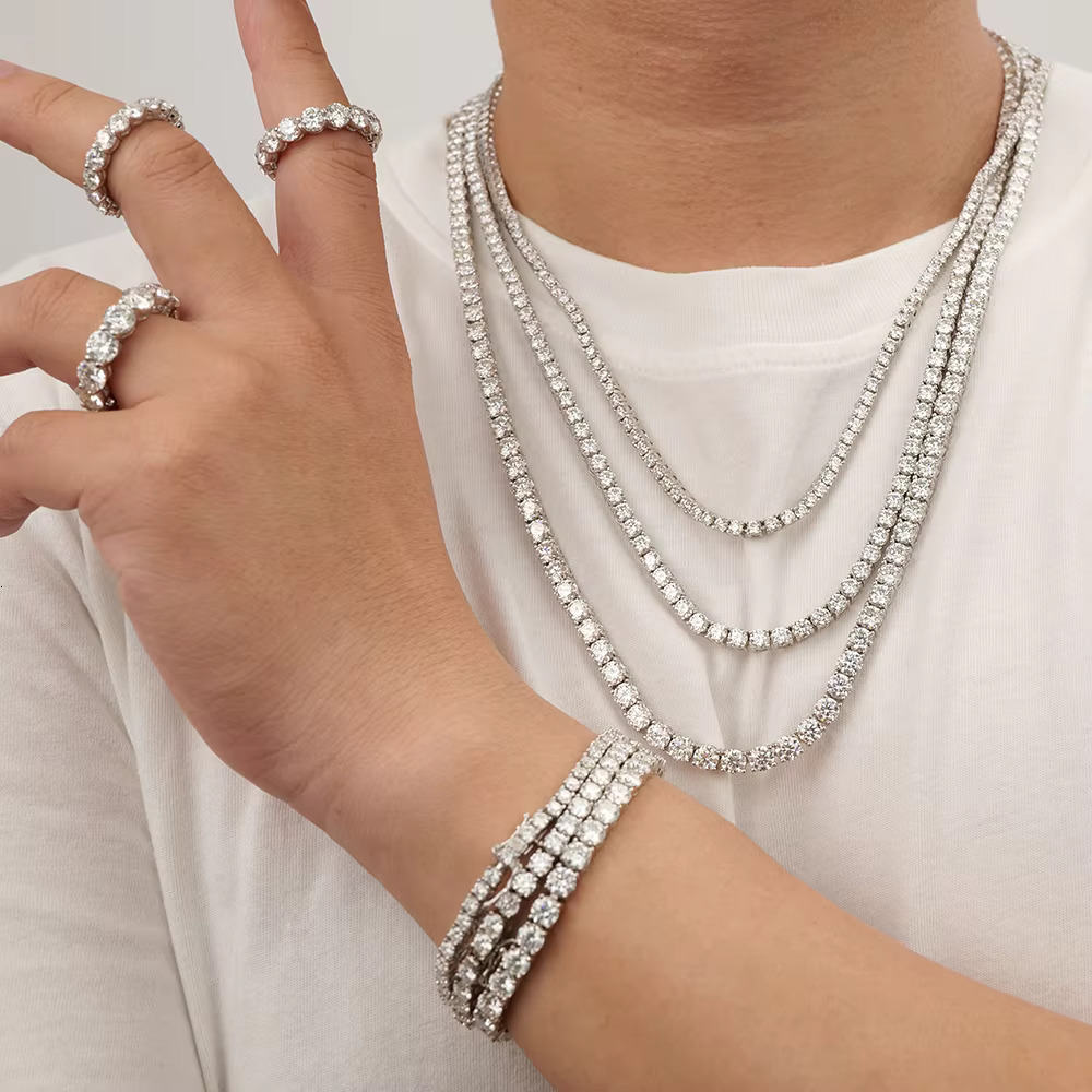Hiphop Fashion Jewelry Moissanite Necklaces Dropshipping S Sterg Sier Tennis Necklace
