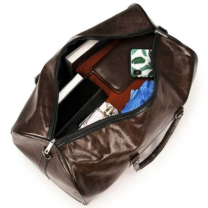Leather Travel Bag Large Duffle Independent Big Fitness Bags Handbag Bag Luggage Shoulder Bag Black Men Fashion Zipper Pu Bag Y250304