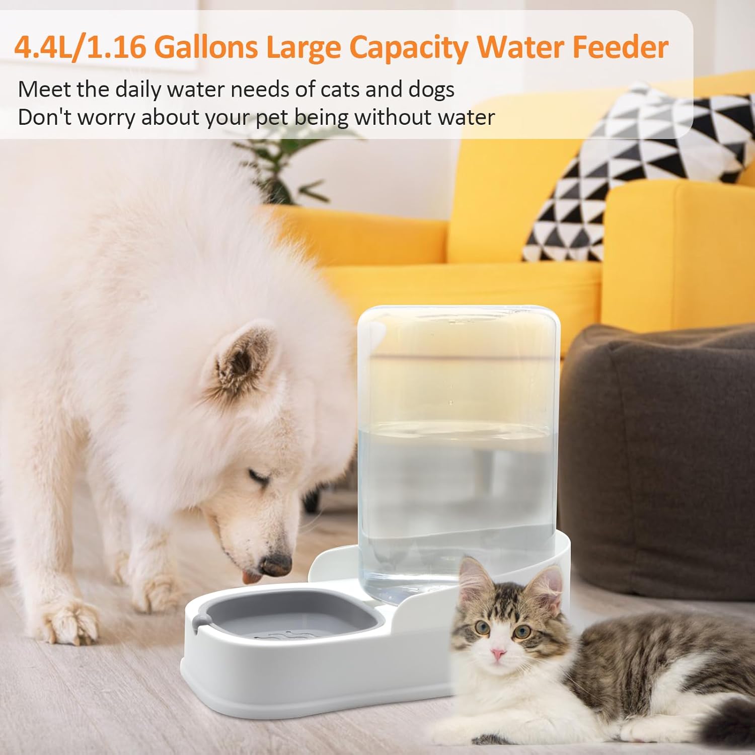 Automatic pet water dispenser, gravity dog water bowl and cat water dispenser for small and medium sized cats, dogs and rabbits