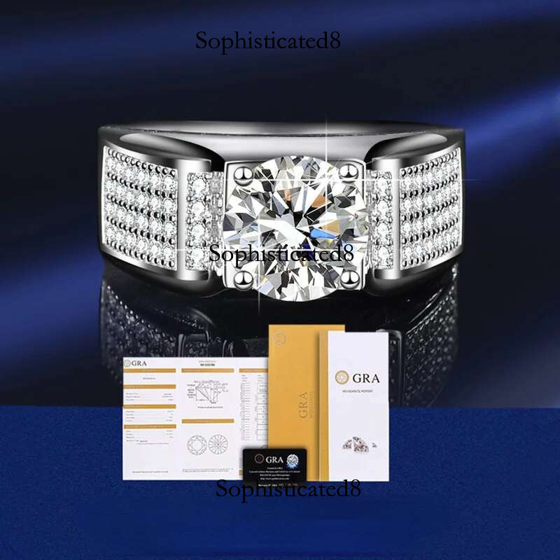 Bague Ringen Real Moissanite For Men Sterg Sier 2 Round Brilliant Dias Engagement Ring Male Wedding Jewelry