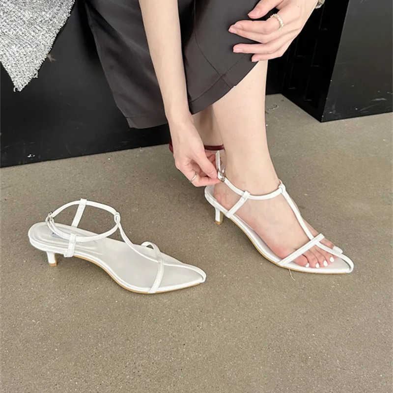 Bailamos Brand Wen Sandals Fi Narrow Band Low H Ladies Gladiator Shoes Pointed Toe Ankle Buckle Sandalas Zapatos Muje Z250304