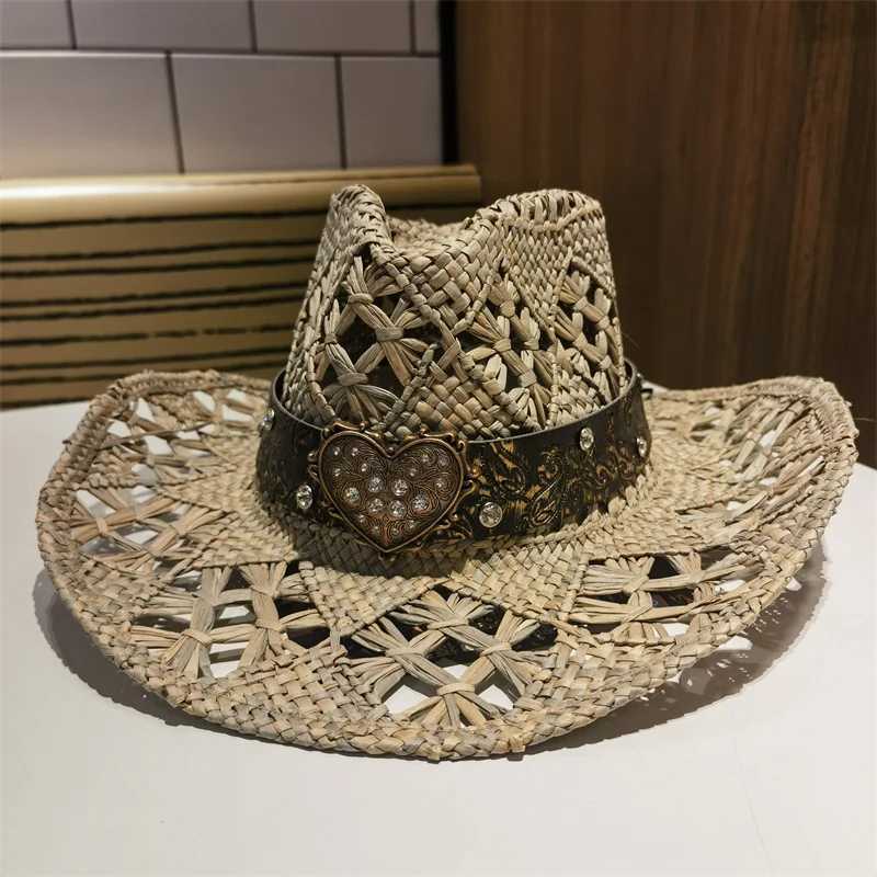 Sun Hat Cowboy Hat Lafite Grass Str Western Cowboy Cowgirl Panama Wide Brim Summer Beach Decorate Casual Woman Summer Sun HatsXJ250304