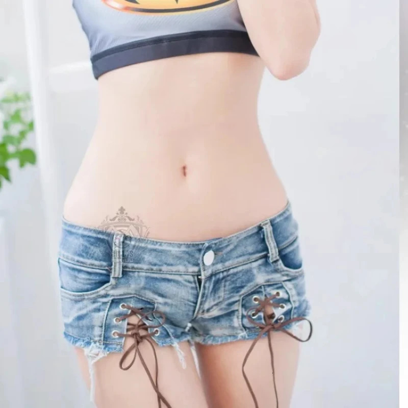 Womens Light Blue Denim Shorts Y2k Lace-up Mini Short Pants Harajuku Vintage Low Waist Jeans 2000s Trashy Clothes Summer 250303
