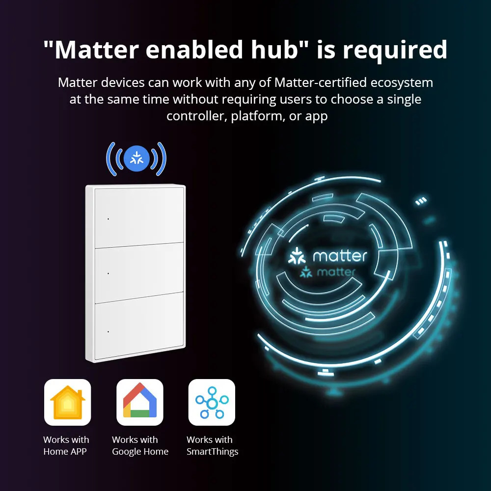 Zemismart Matter WiFi 1 2 3 4 6 Gangs Smart Wall Light Switch Neutral Required with Big Button SmartThings App Homekit Control 250303