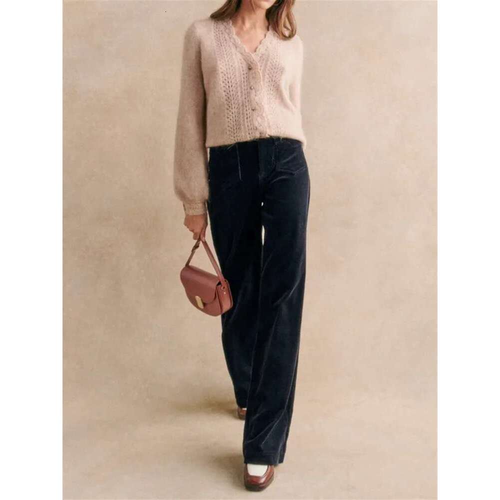 Wide Leg Corduroy Pants Women High Waist Double Pockets Vintage Long Trousers For Female 2025 Spring