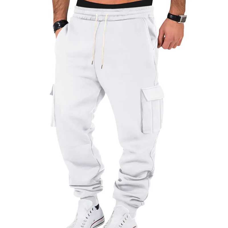 Autumn and winter wool lined mens sports pants multi pocket drawstring cargo pants outdoor sports jogging pants cuff sports pantsXJ250303