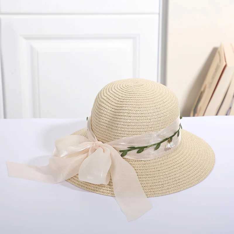 Summer and Spring Womens Hats Sunscreen Beach Fishermans Str Hat Large Brim Bamboo Hat Bowtie Fashion Outdoor H31XJ250304