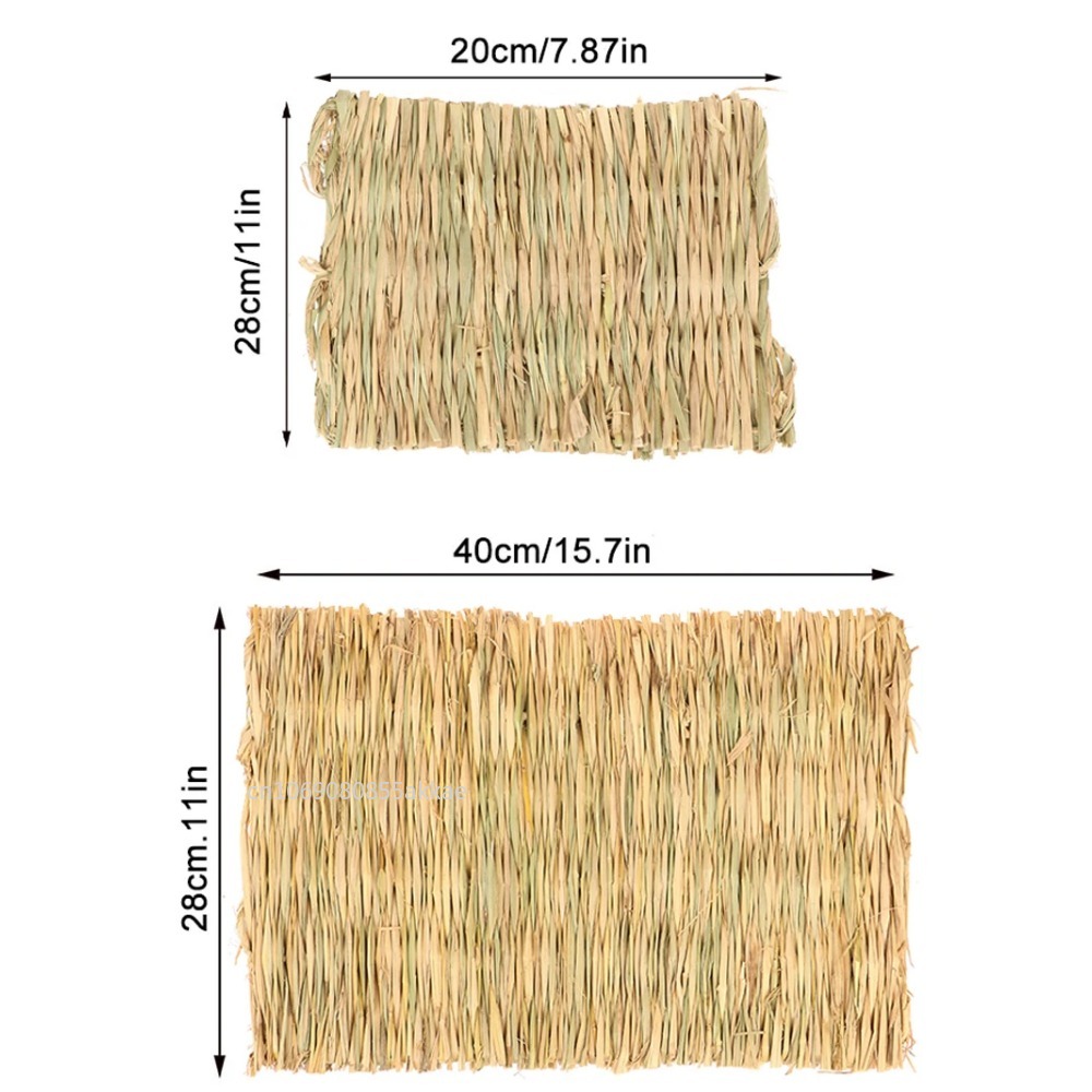 S/L Rabbits Grass Mat Small Animal Woven Hay Mat Natural Straw Bedding Resting Cage Mat for Bunny Guinea Pig Chinchilla Hamster