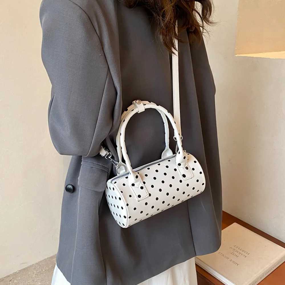 Shoulder Bag for Women Polka Dot Crossbody Bag PU Leather Barrel Shape Mini Top Handle Purse for Work Travel Y250303