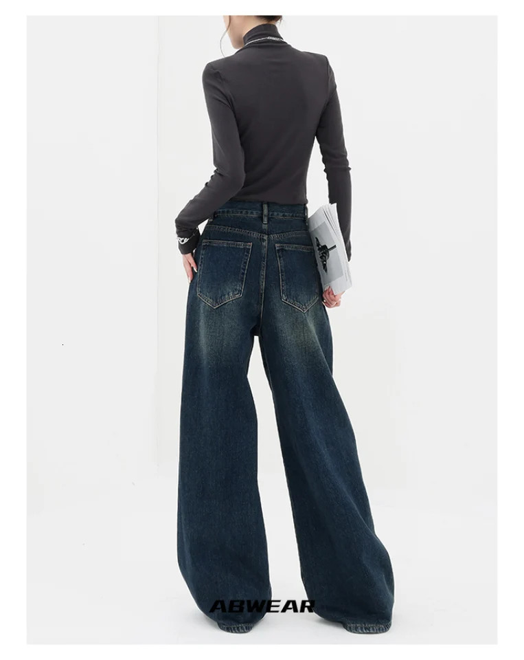 Retro Wide Leg Baggy Jeans Y2k Spring Summer Loose Vintage Jeans Pants for Women Straight Large Size Pants Y2K Streetwear 250228