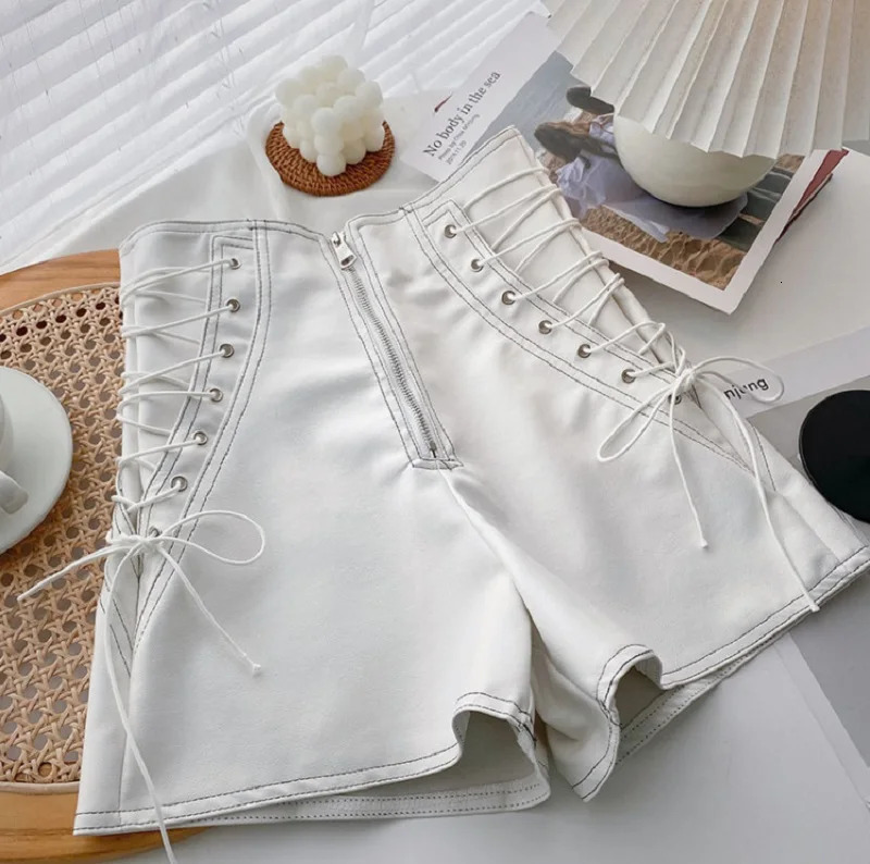 Fashion Girl PU Leather Lace Up Shorts Toddler Teen Child Leather High Waist Shorts Wide Leg Short Pant Baby Clothes 2-16Y 250304