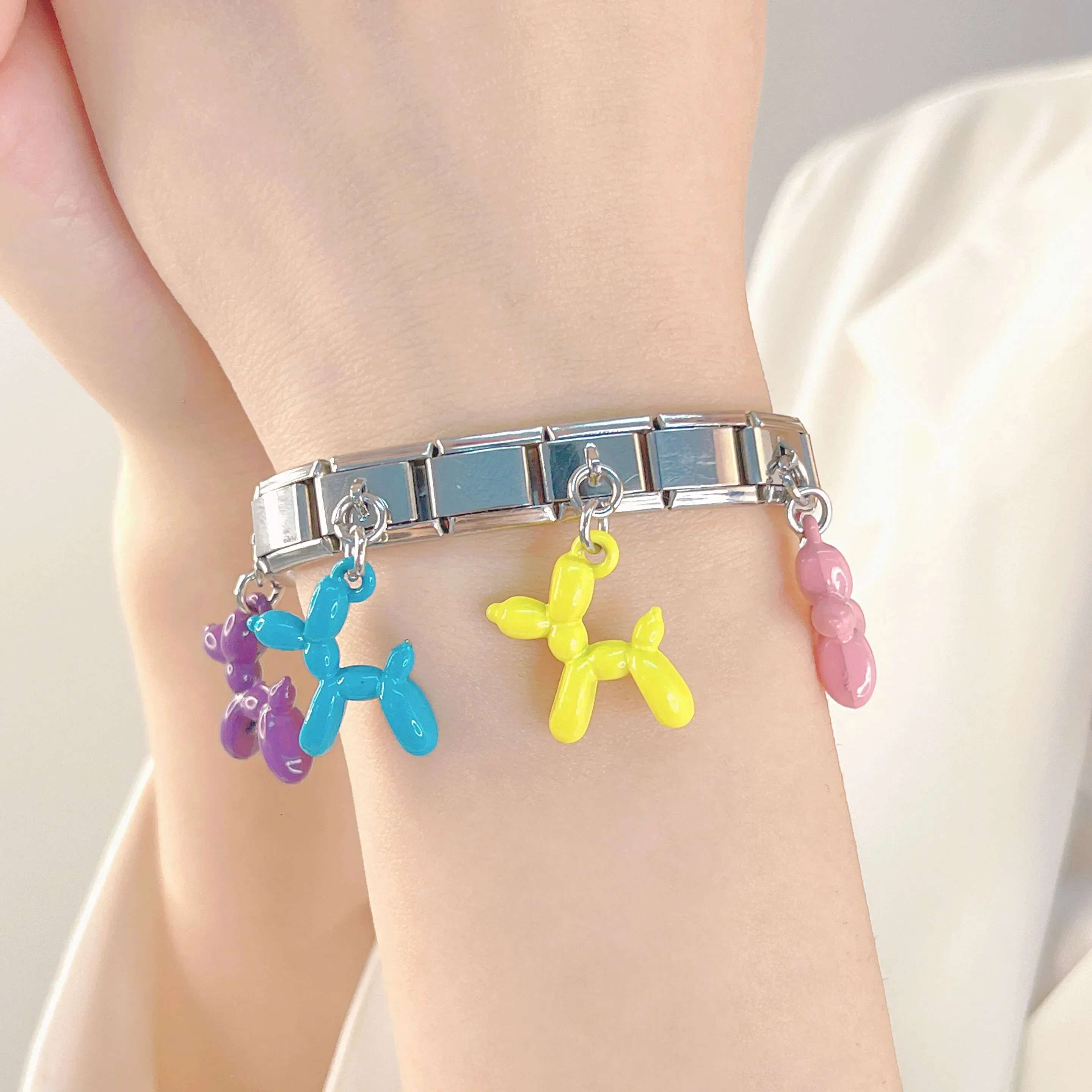 New Fashion Sweet Colour Balloon Dog Charm ks Fit 9mm Stainless Steel Bracelet Making DIY Jewelry DJ594
