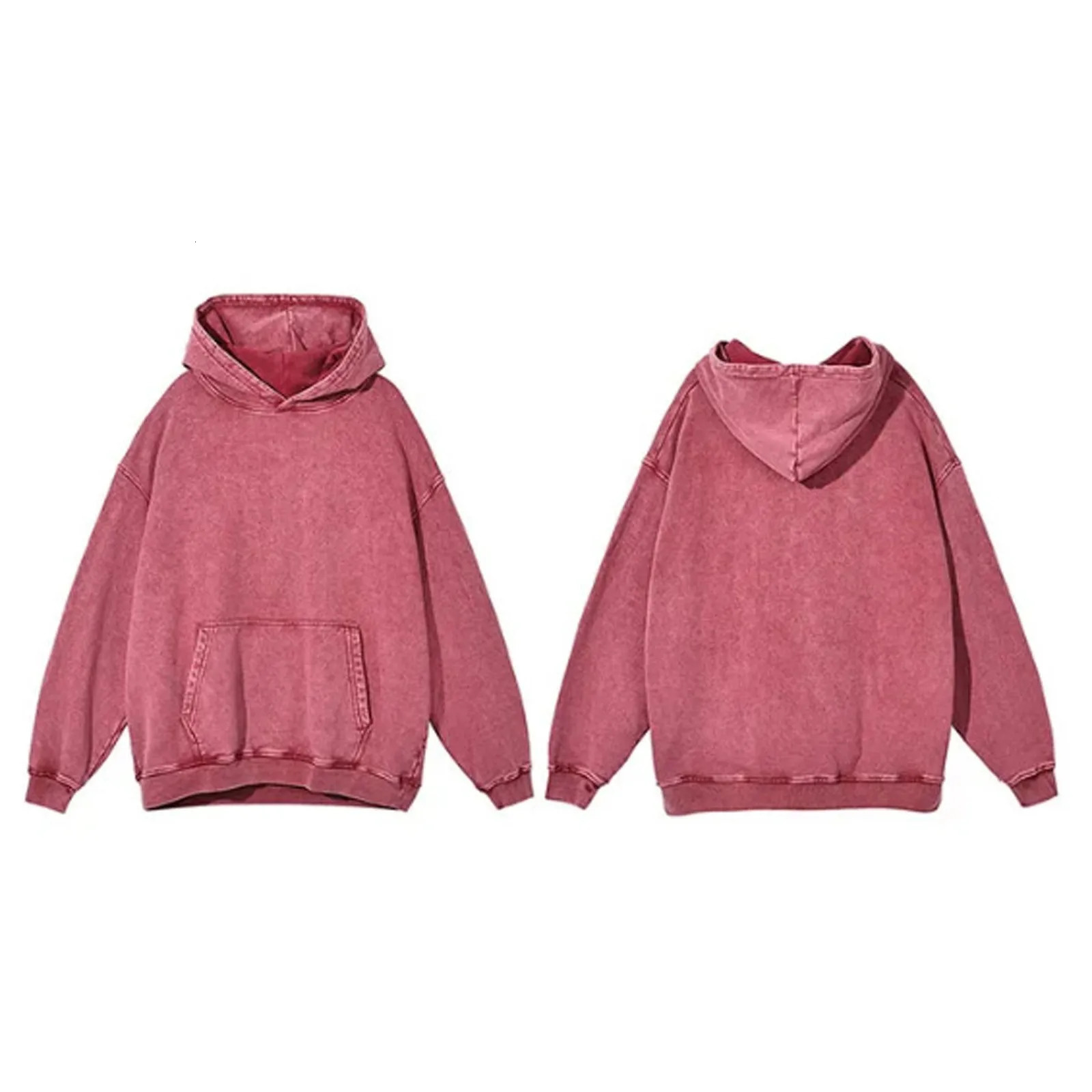 Vintage Washed Distressed Hoodies Solid Color Grunge Oversized Hoodie Pocket Long Sleeve Retro Y2k Loose Sweatshirt Men 250303