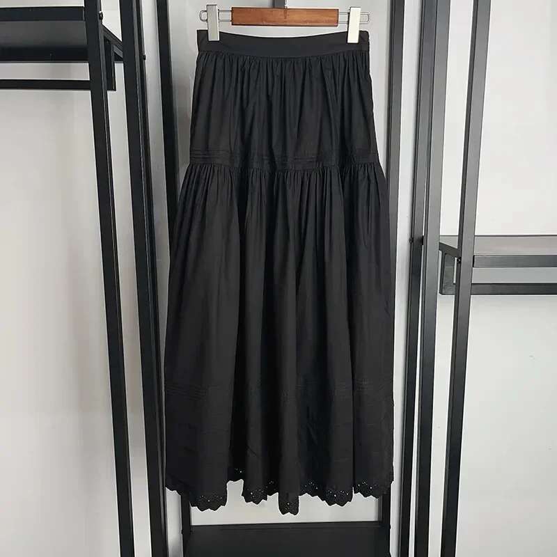 2025 Spring / Summer New Girl Style Solid Color Hollow Hook Wer High Waist Casual Ladies Midi Skirt