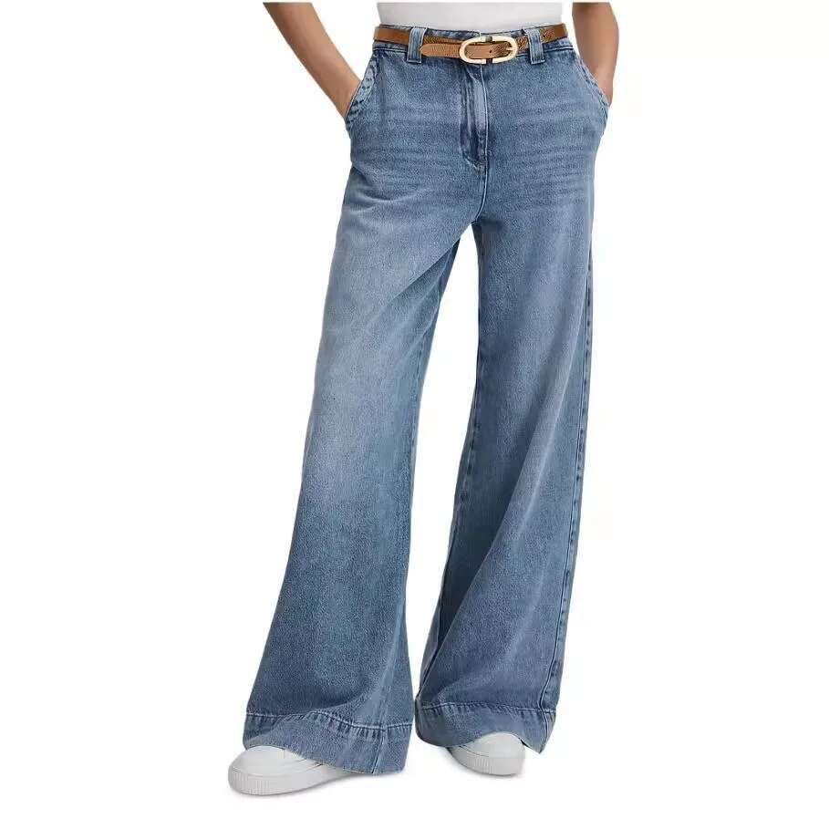 2024 New Blue Denim High Waist Loose Long Jeans Pants For Women Retro
