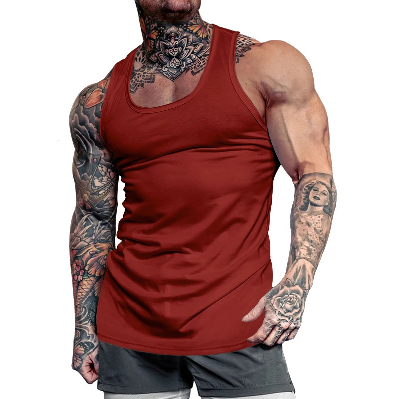 Mens Summer Burst American Bodybuilding Fitness Tank Top Solid Color Comprehensive Training Sports Undershirt 250304