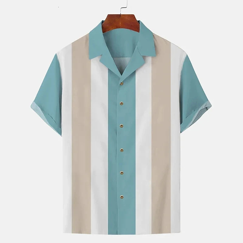 Hawaiian casual shirt striped print lapel top summer fashion street short sleeved mens shirt oversized mens clothing cardigan 250227