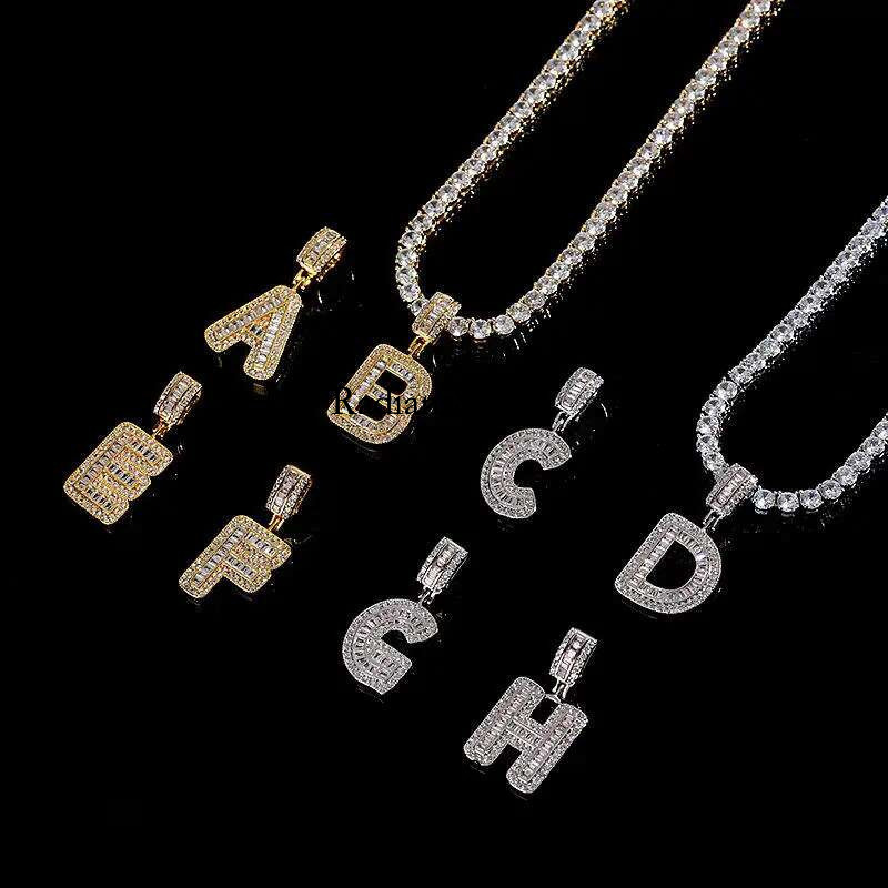 Dropshipping Iced Out Initials Rock Sugar Letter Pendant Men's Hip Hop Gold Plating Name Necklace for Men With Rope Chain