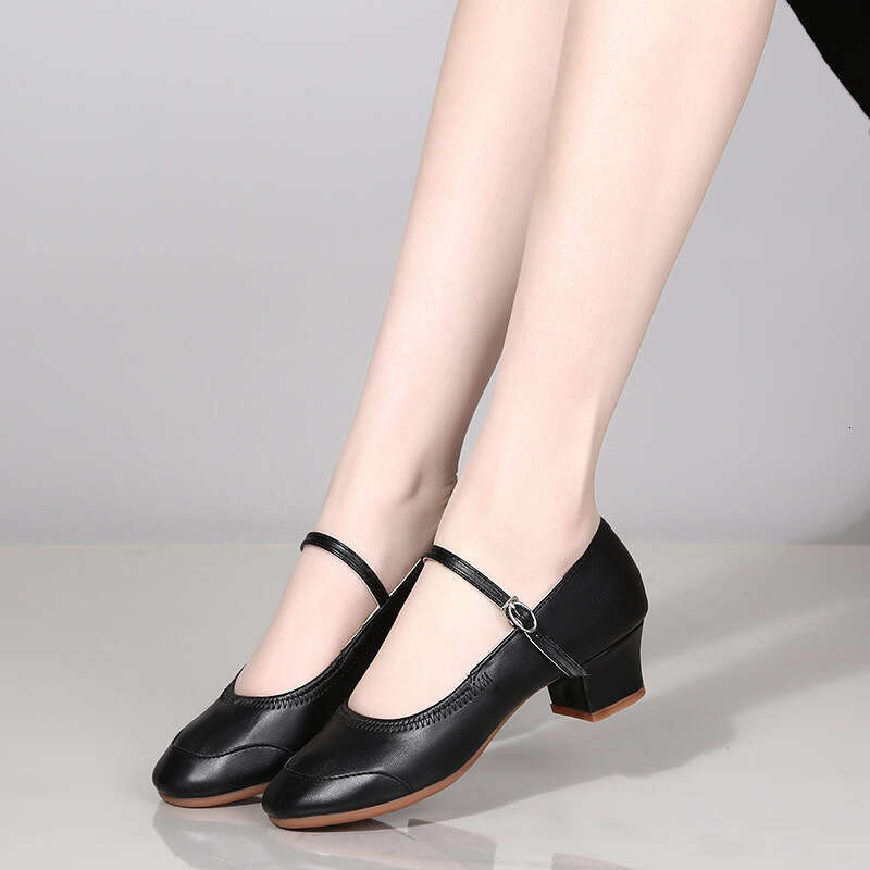 Dance for women and adults, silver soft soled square middle heel, four seasons shoes, social dance performance shoes