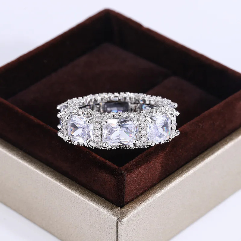 Fashion Euro-American Style White Zircon Ring Fashion Personality Hip Hop Style Jewelry 925 Sterling Silver Punk Ring 250227