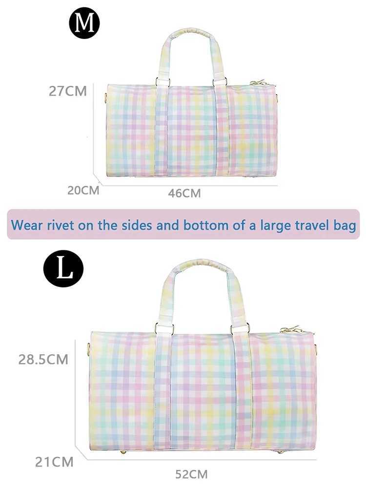 Nylon Waterproof Duffle Bags Travel Handbag Rainbow Gingham Travel Bags Custom Woman Large Fitness Yoga Handbags Y250304