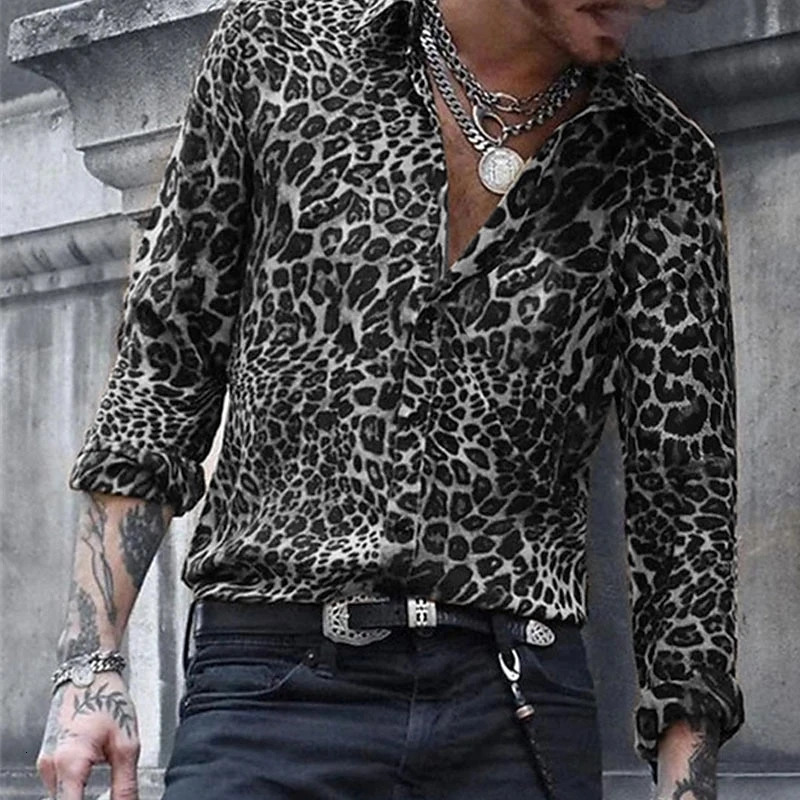 Fashion Leopard Graphic Shirts Spring Autumn Trend Streetwear 3D Printed Long Sleeve Shirt Casual Loose Breathable Mens Clothing 250227