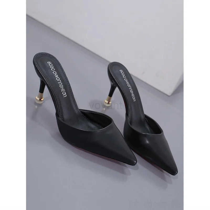 2023summer and autumn new n-slip stiletto fi slippers all-mah pointed toe half outdoor wens middle heel Z250304