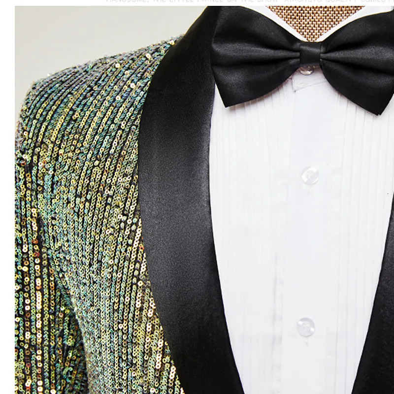 Glitter Sequins Shawl Collar Suit Jacket Male Singer Host Stage Performance Tuxedo Blazer Bar Concert Party Formal Blazers 250304