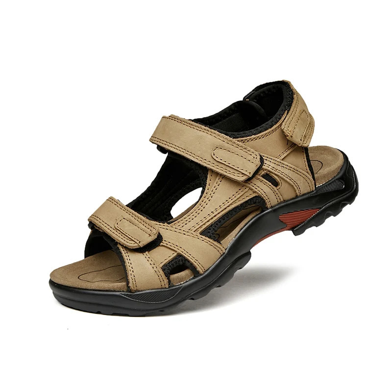 COW LEATHER Mens Sandals Outdoor Beach Sports Shoes Genuine Leather Roman Sandals Lightweight Open Toe Sandals Plus Size 38-48 250303
