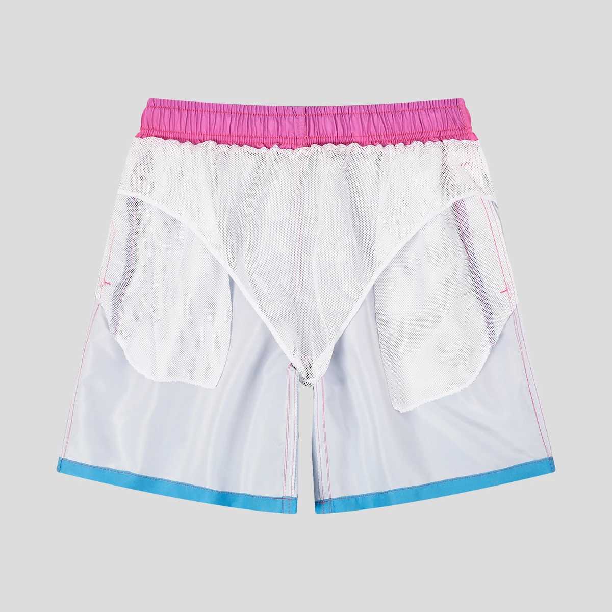 Mens Beach Shorts Gradient Color Block Drawstring Summer Mens swim Trunks Elastic Waist 3D Print Breathable Short StreetwearT250304