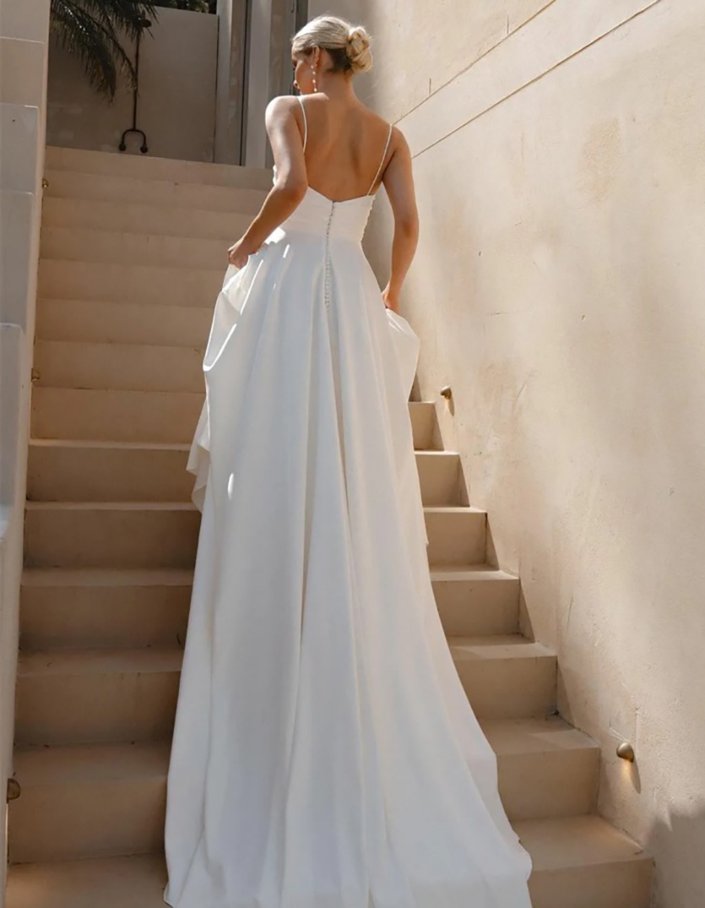 A-Line Wedding Dresses Spaghetti White Sweep Train Garden Bridal Gown Zipper Back Vestido de novia Women