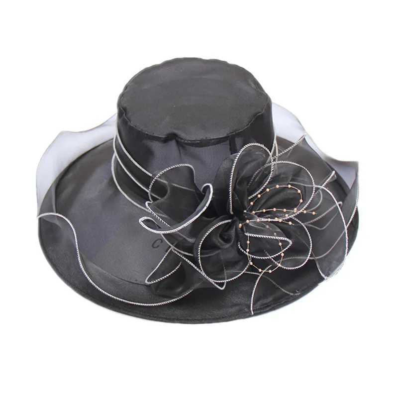 Eugenia European style hat vintage flower top hat womens summer mesh fisherman hat sun protection foldable sun hatXJ250304