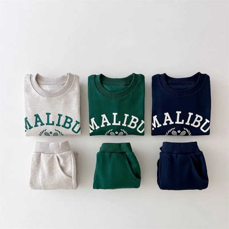MiniAinis Autumn Winter Baby Printed Letter Tops Leggings 2 Pieces Suit Girls Fleece Clothing Set Boys Thickened Clothes 250304