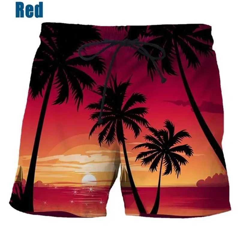 Coconut Tree Hawaiian Beach Shorts 3D Printing Summer Mens Casual Swimming Shorts High Elastic Quick Dry Swim TrunksT250304
