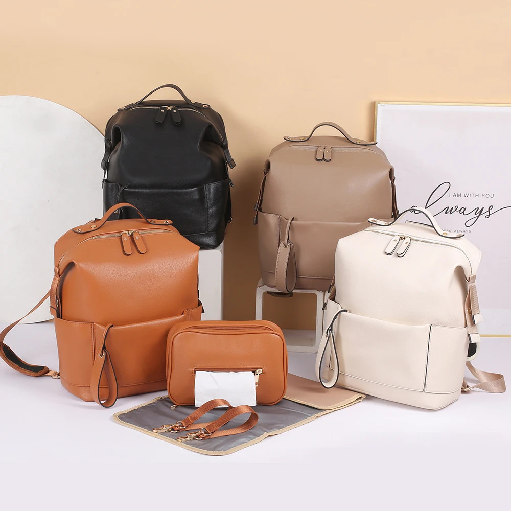 PU Leather Diaper Bag Backpack Waterproof Maternity Bag for Stroller Baby Mummy Bags PU Nappy Bag Large Capacity Bottle bag 250304