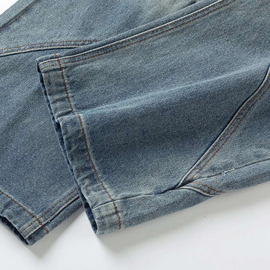 Men Hi Street Baggy Blue Loose Casual Straight Denim Pants Irregular Patchwork Streetwar Hip Hop Haruku Jeans For Male