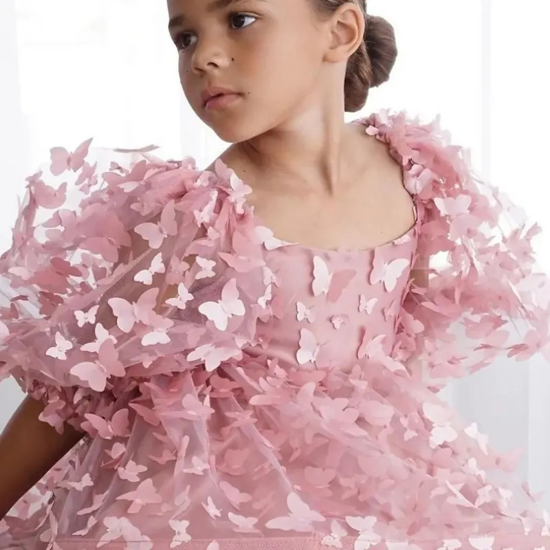 Fashion Baby Girl Princess Butterfly Tutu Dress Puff Sleeve Child Tulle Pageant Party Birthday Clothes 112Y 250303