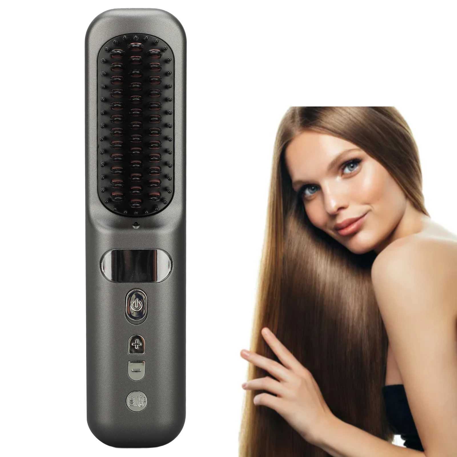 Curling Irons Electric Hair Brushes Cordless Hair Straightener Brush Portable Straightening Brush Negative Ions Hot Comb USB Charge z250304