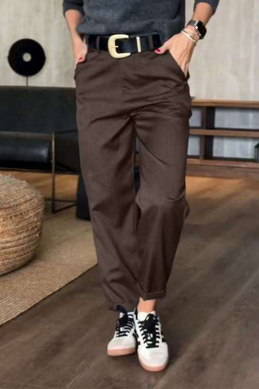 European American Spring and Autumn Women's High Waist Simple Straight Tube Versatile Design Sense Pants 2025 New Casual Fashion Trendy Clothing