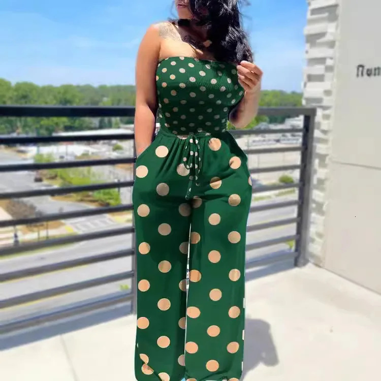 Elegant Fashion Polka Dot Printing Jumpsuits Women Spring Autumn Streetwear Casual Clothes Off Shoulder Overall Female 250303